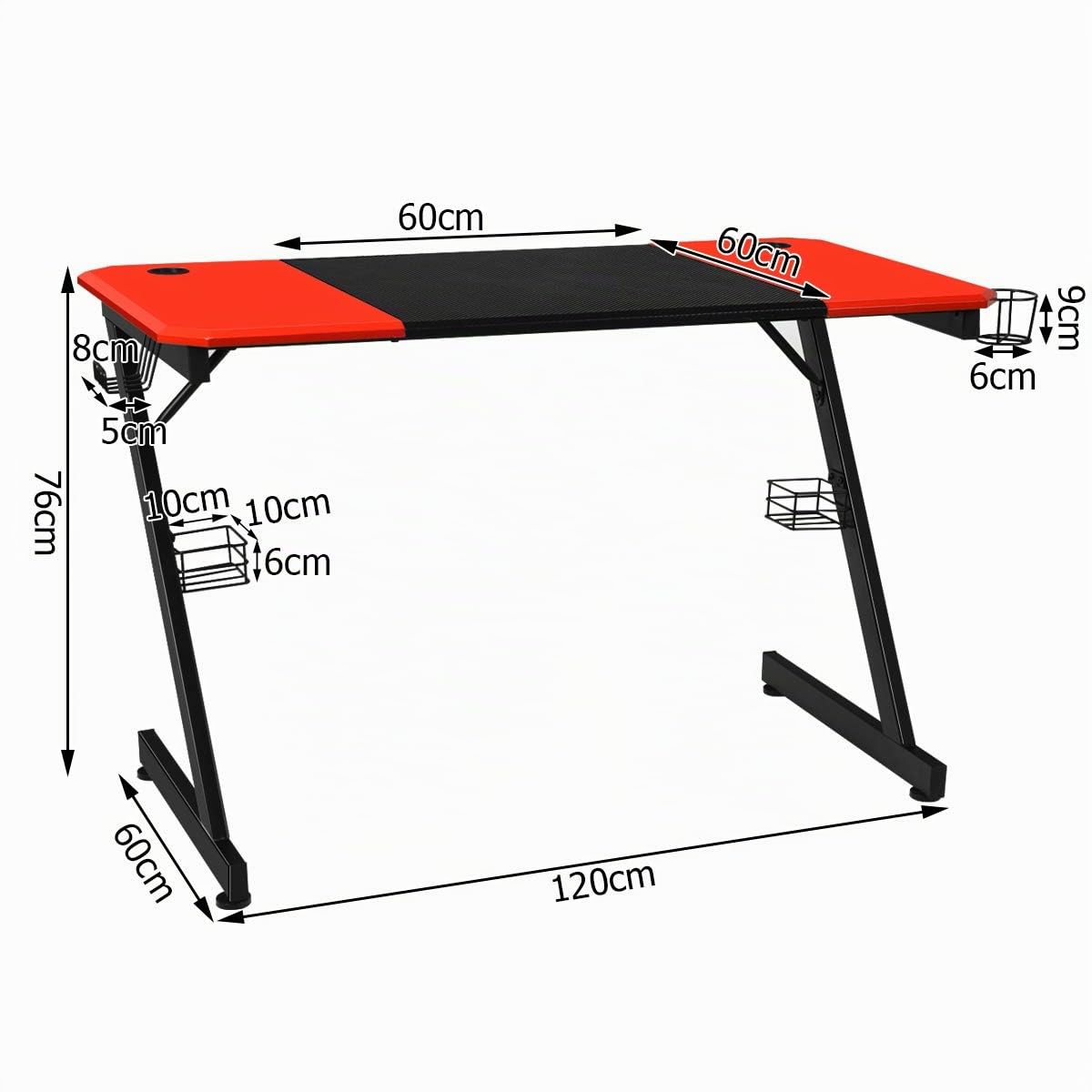 GIANTEX Scrivania Gaming a forma di Z, Scrivania Grande 120x60x76 cm, Scrivania da Gioco con Supporto per Bevande, Tavolo per Gaming o Computer, Ergonomica, Nero+Rosso