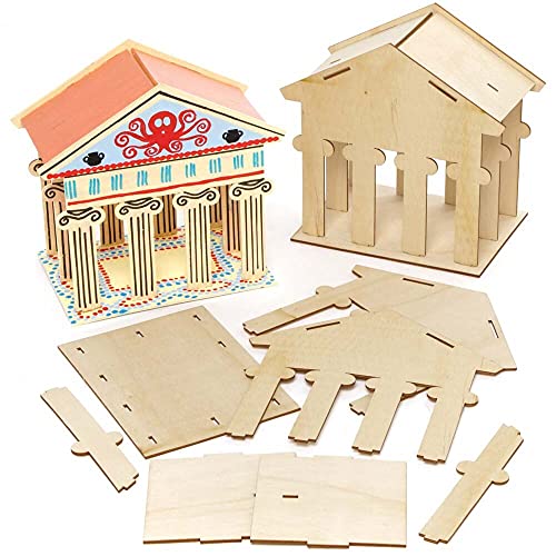 Baker Ross FE455 Kits de Madera Templo Griego - Paquete de 2, manualidades de madera para que los niños decoren y exhiban, actividad educativa para niños