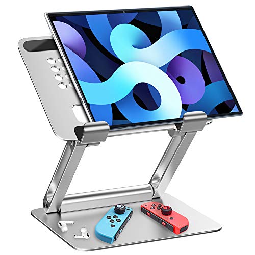 Portable iPad Stand,GZ GZHISY Aluminum Adjustable Foldable Tablet Holder for Desk Compatible with iPad Pro 9.7, 10.5, 12.9 Mini Air 4 3 2,Microsoft Surface,Samsung Galaxy,Kindle Fire(4-13 )-Siliver