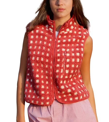 Colorful world Womens Checkered Sherpa Vest Fleece Jacket Lightwe...