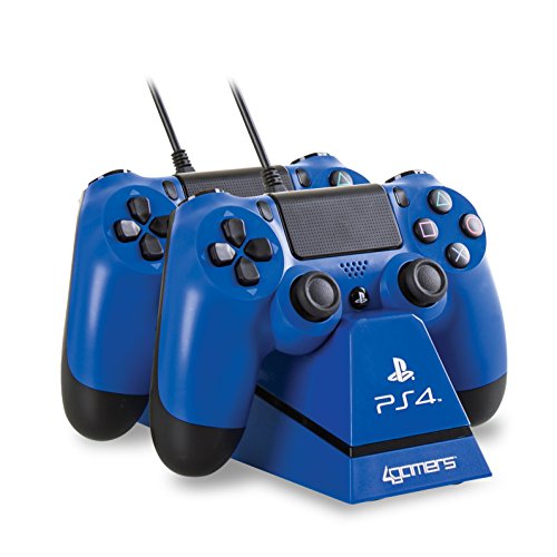 4Gamers - Play&Charge Cargador Doble Para Mando Con Soporte, Azul (PS4)