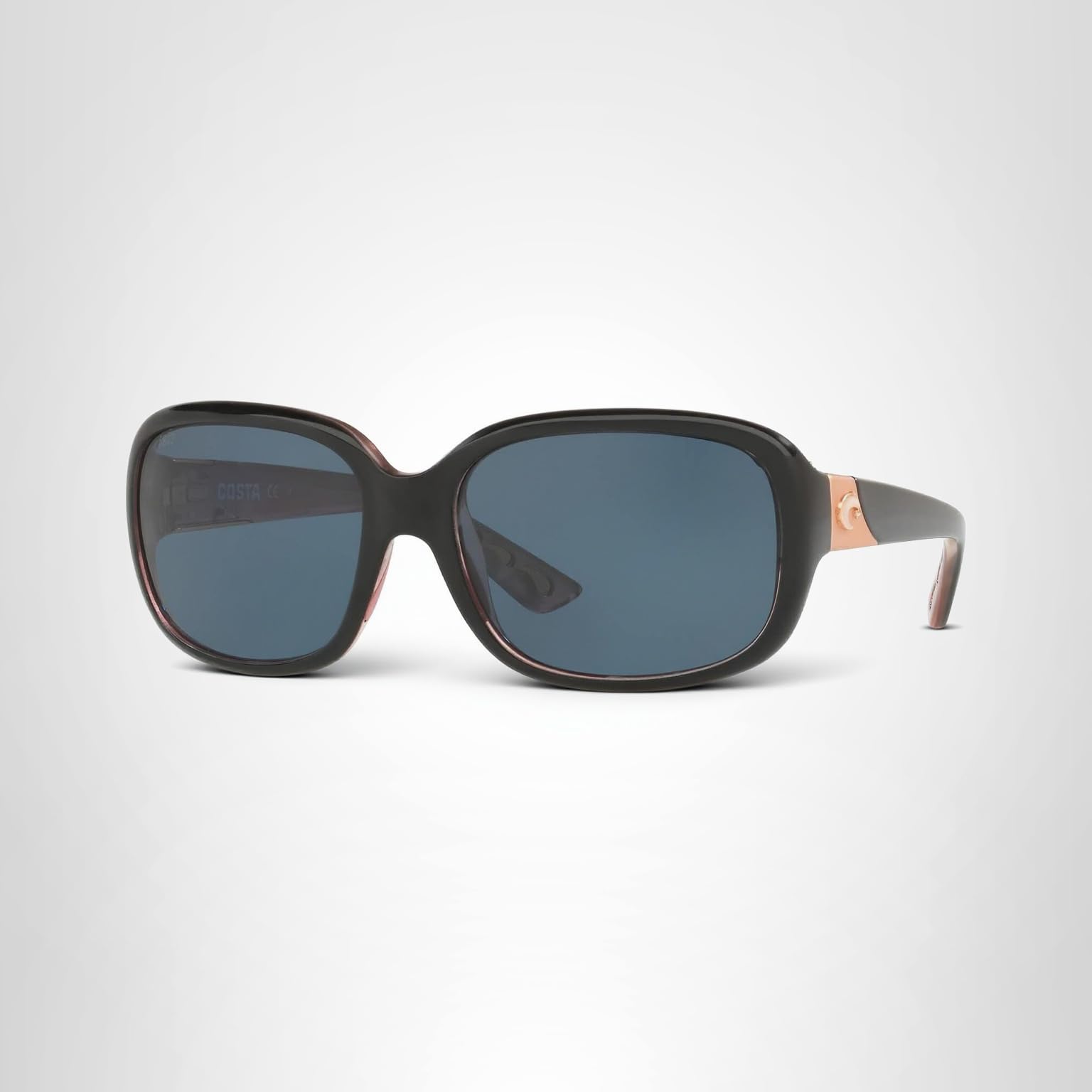 Costa Del Mar Womens Gannet Rectangular Sunglasses: Shiny Black Hibiscus/Grey Polarized 580p 58 Millimeters