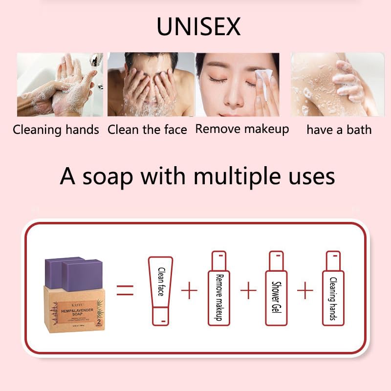Lavender Bar Soap and Hemp Oils Soap Bar for Body & Face,Soothing and Smoothing the Skin,Moisturizing,Softer Skin,Natural Handmade,Gentle Cleanser Beauty Bar,Men and Women,2x120g - Image 3