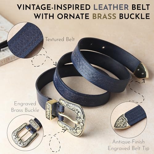 Image of 25mm Genuine Leather Waist Belt for Women - Fancy Vintage Buckle Belt For Jeans | Stylish Adjustable Party Belt For Ladies /Girls /Women | Waist Size 28-44 Inches