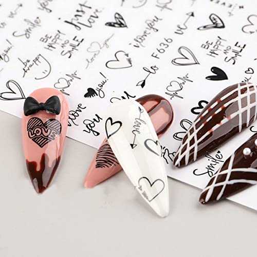 Valentines Nail Stickers Black Heart Nail Art Sticker Decal Black Heart Love Sample Shape Nail Design For Women Valentines Nail Art Supplies Diy Decoration 4Sheets #TOP4