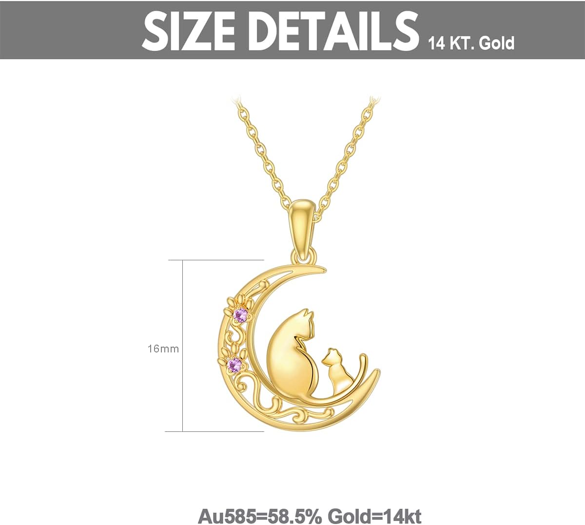 14K Gold Cat Necklace for Women Real Gold Moon Pendant Necklace Mother Daughter Necklace Mothers Day/Christmas/Birthday Gift for Wife Girlfriend Her 16''+1''+1''
