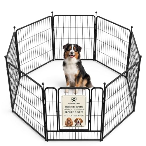 Hunde-Laufstall Metall 80x70cm 8 Panele Laufstall Hund Tür | Faltbarer Zaun für Hunde und Welpenauslauf Indoor, robuster Hundelaufstall für Wohnung und Garten, werkzeuglose Montage