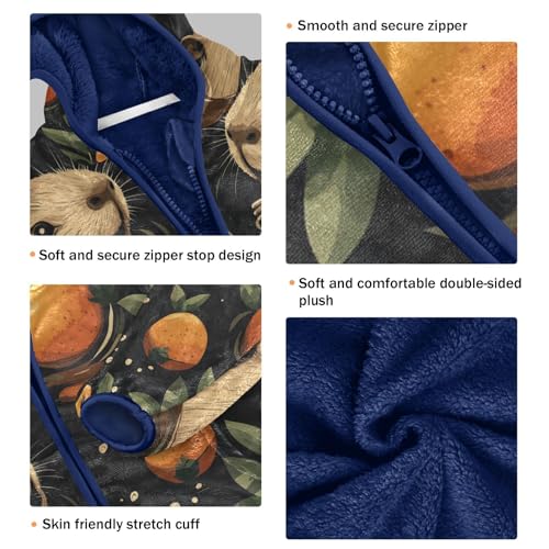 Animals Swimming with Oranges Toddler Fleece Jacket Girl Boys Hooded Fleece Jacket Coat Warm Outwear Zip-up 3-10T3