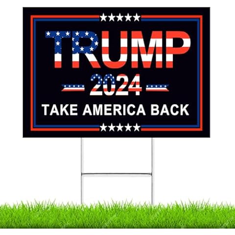 Oligei Trump Yard Signs, Trump 2024 Yard Sign 18" X 12", Trump Yard Signs 2024 Double Sided Fade Resistant, Take America Back Trump Signs for Yard Heavy Duty Metal H-Frames Cover