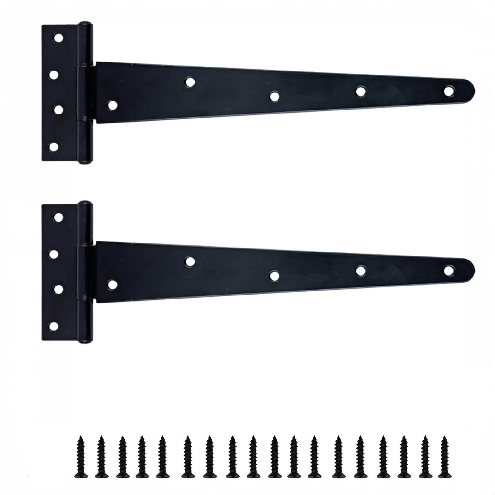 T-Hinge Black Shed Door Hinge Gate Hinge Rustproof Powder Coating Metal Tee Hinges with Weather Resistant for External Use On Gate Doors Barn Doors (12 in / 2 Pack)