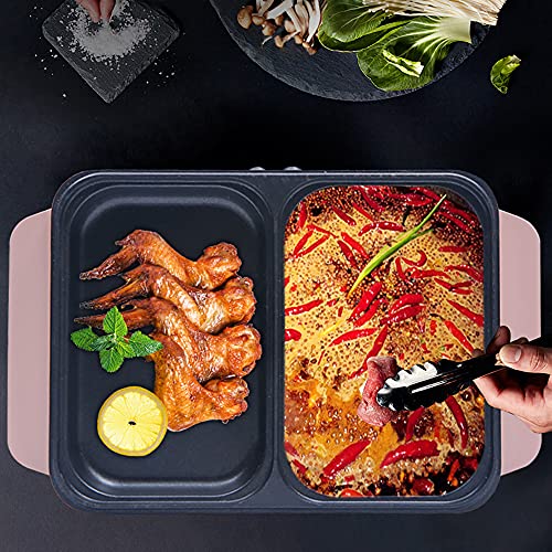 Cooking Pot Hot Pot with Grill 2 in 1 Indoor Non-Stick Electric Hot Pot and Frying Pan Independent Temperature Control less Korean BBQ Grill for Indoor Outdoor Party 11.4 x 8.7 x 4 - Image 5