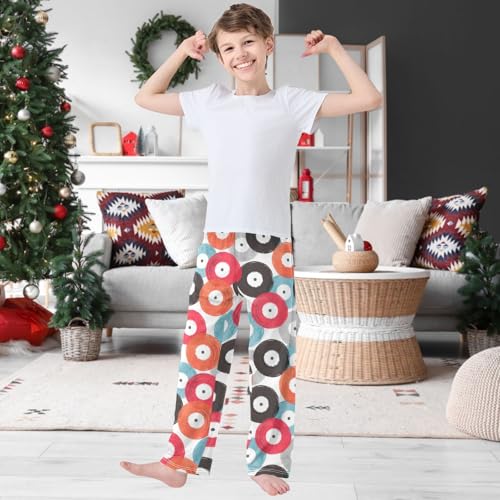 Boy's Pants Colorful Retro Musical Pattern Jogger Pants Elastic Waist Long Bottoms Trousers with Pockets 6-14 Years2