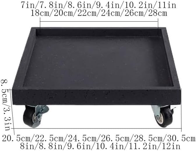 Flower Tray, Movable Square with Wheels Plant Saucer, Indoor Outdoor Synthetic Resin Planter Drip Trays,Planter Trays(Black,Medium)