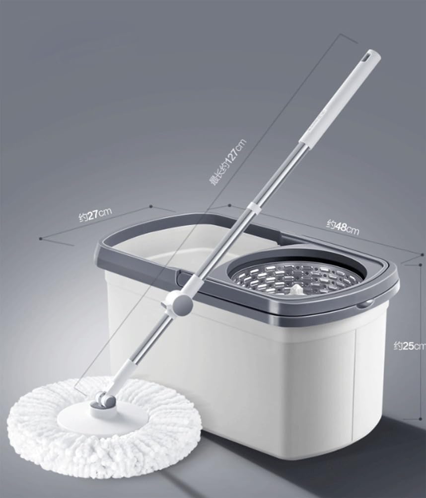 360° Rotating Spin Mop and Foldable Bucket Set, with Wringer System Extended Stainless Steel Handle for Home Floor Cleaning Use for All Floor Types