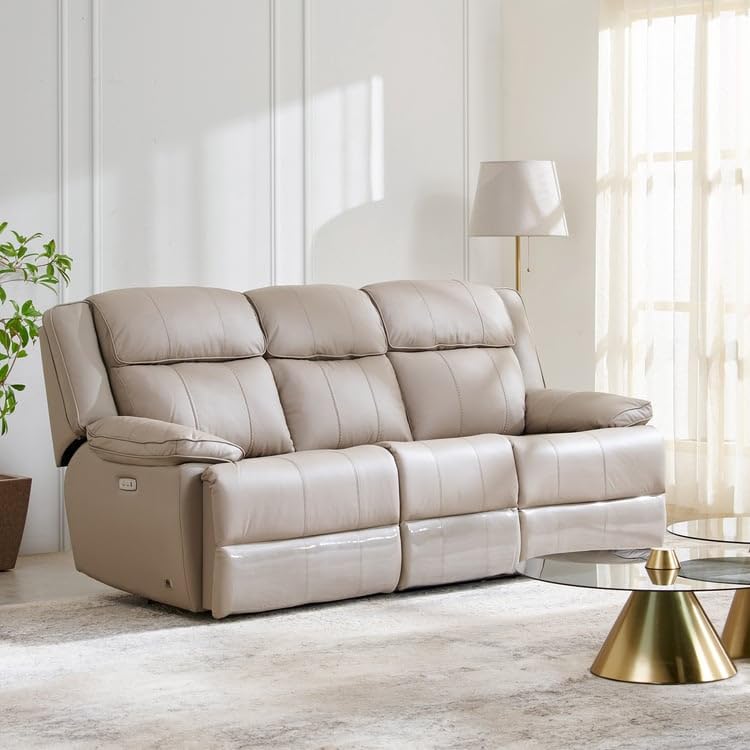 Image of Home Centre | Torino Half Leather 3-Seater Electric Recliner Set | Recliner Sofa for Living Room | Solid Wood | Grey | 2 Year Warranty