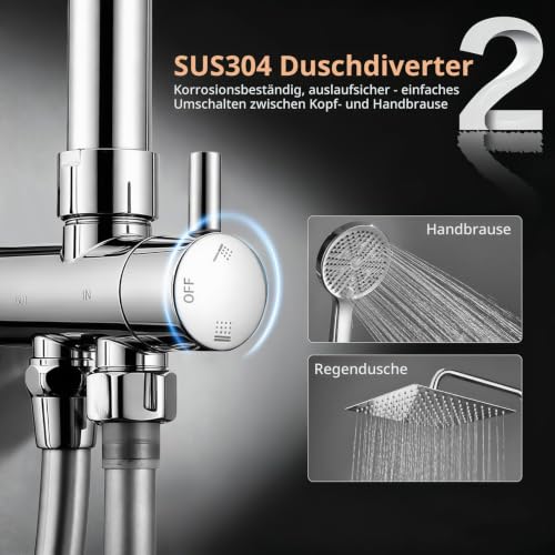HOMELODY Regendusche Duschsystem ohne Armatu Chrom, 300 mm Eckig – Ansicht 6