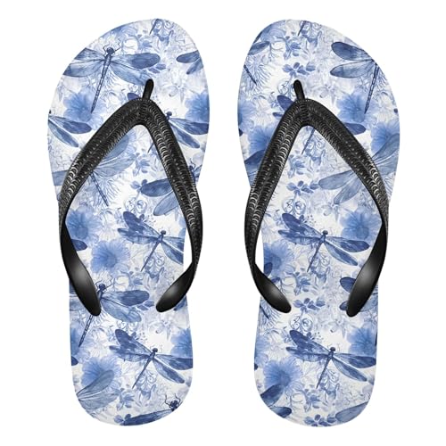 Burbuja Dragonflies Flowers Flip Flops for Women Men, Soft Thong Sandals Rubber Slippers for Pool Beach Essentials