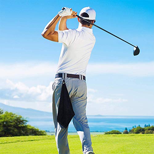 Mirrwin-Toalla-de-Golf-Toalla-de-Golf-de-Microfibra-Plegable-con-Anillo-de-Fijacion-Adecuado-para-Bicicleta-de-Carretera-Golf-Yoga-Deportes-de-Fitness-al-Aire-Libre-2-Piezas-NegroGris