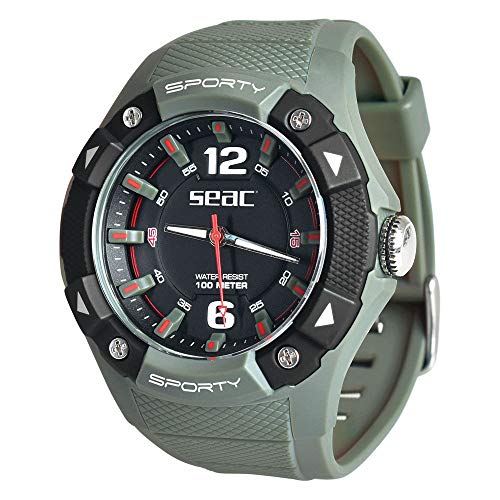 SEAC Sporty Reloj Agua asta 100 MT, Caja en Acero Inoxidable, resistiente Correa en Goma, Unisex Adult, Verde, estándar