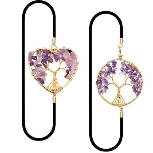 Golden Heart Shape Vintage Bookmarks With 7 Chakra Crystals Amethyst Healing Stone Beaded Pendant For Student Teacher #TOP6