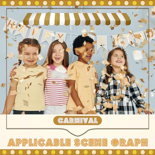 Image of Boao 4 Pcs 3D Cardboard Awning Decor,Gold and White,Striped Style | Paper Awning, Circus Carnival Theme, For Bulletin Board, Lemonade Stand, Bakery & Ice Cream Truck, Wall Window Backdrop