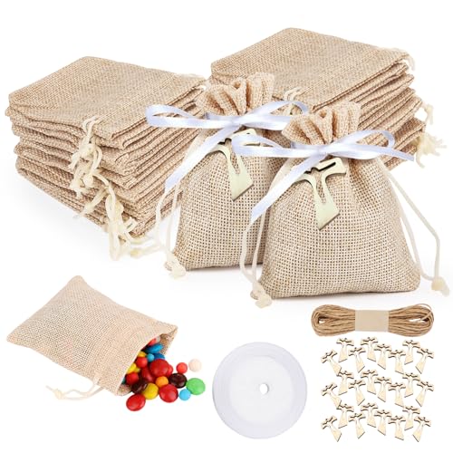 24 Pièces Sachets en Jute, Sac Toile de Jute avec Cordon de Serrage, Sac Cadeau Réutilisable, pour Mariage, Fête, Pochon Tissu pour Bijoux, Bonbons (8 x 10...