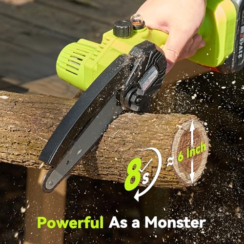 Image of Supstable 6-Inch Cordless Mini Chainsaw - 2000mAh Battery Handheld Electric Chainsaw with Auto Oiler, Lightweight Design for Tree Trimming, Wood Cutting, Camping & DIY
