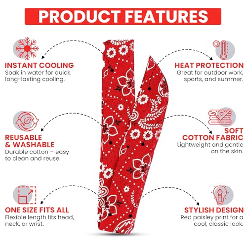 Image of Iconikal 4-Pack Cooling Gel Bandana Head Band 38 inch Red Blue Paisley Cotton