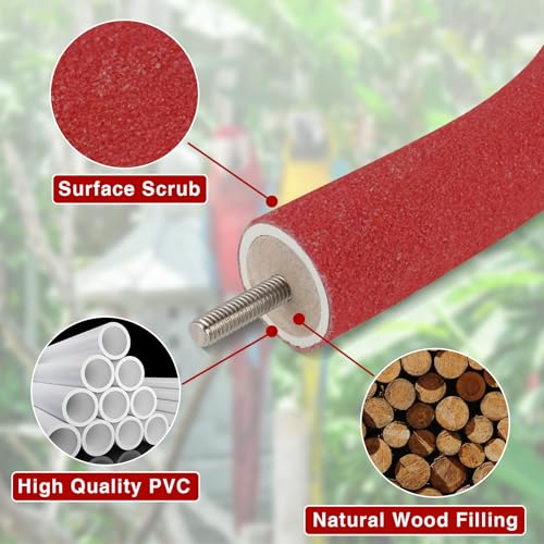 Image of Rypet U Shape Parrot Perch Stand Toy for Paw Grinding Clean Stick Exercise, Rough-Surfaced Quartz Bird Perch Standing Cage Accessories for for Small Parakeets Cockatiels Conures Macaws Finches(Red)