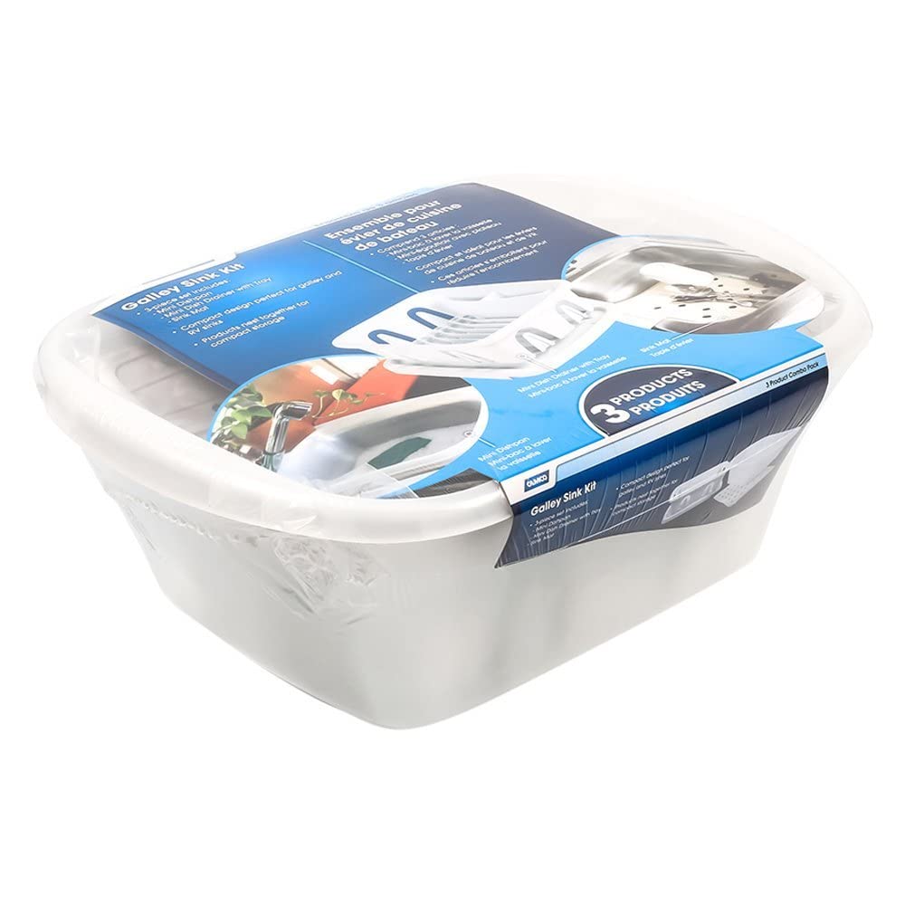 Camco 43517 White Sink Kit with Dish Drainer, Dish Pan and Sink Mat