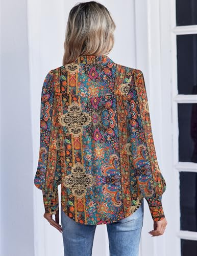 Zeagoo Women Button Down Shirts Lantern Long Sleeve Tops Business Casual Chiffon Blouses Trendy Work Clothes