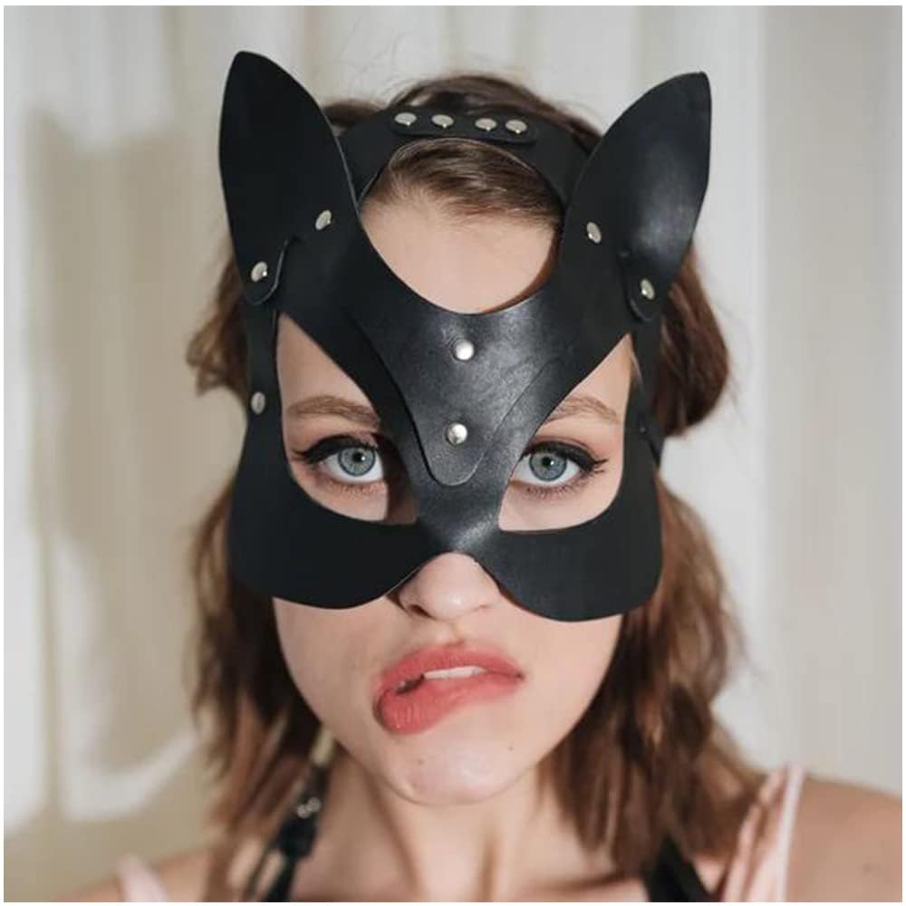 Mumbobyswim Women Cat Bunny Leather Masks Masquerade Mask for Cosplay Halloween Costume Accessory