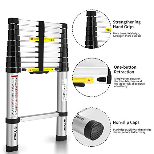 Yvan Telescoping Ladder, 10.5 FT One Button Retraction Aluminum Telescopic Extension Extendable Ladder,Slow Down Design Multi-Purpose Compact Ladder for Household Daily or Hobbies,250 Lb Capacity… - Image 5