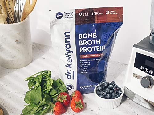 Keto Bone Broth Protein Powder Chocolate - Protein 21g, 2g Net Carbs - Grass Fed Hydrolyzed Collagen - Sugar Free, Gluten Free, Dairy Free, Soy Free, Paleo, Keto Collagen Protein Shakes (30 Servings)