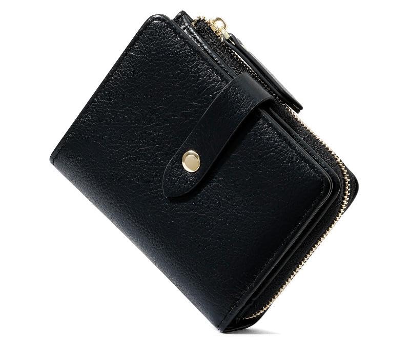 Bifold Wallet for Women, Soft Leather Women's Wallet with ID Window Minimalist Ladies Purse Card Holder Coin Pocket (Black)