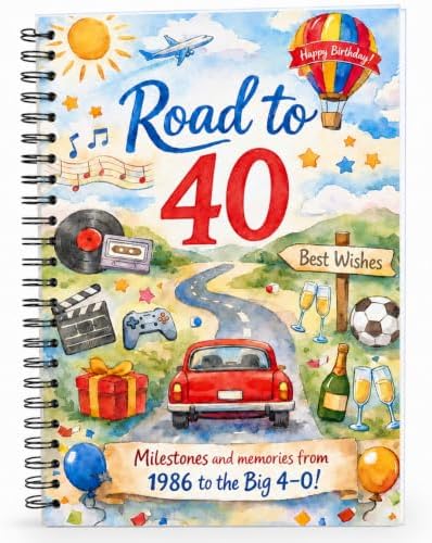Road to 40 Birthday Card Book 1986 to 2026, A5 14 Page 40th Birthday Gift with Fun Facts, Headlines, Events and Inventions, Milestone Keepsake Present for Him Her Men Women Dad Mum Friend (1986) - View 3