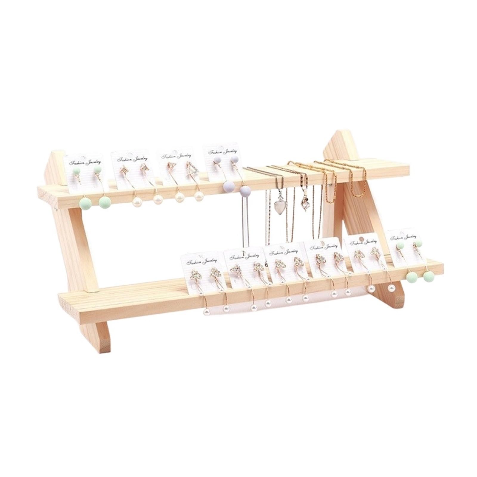 Xumh2024-3 jewelry organizer 2-Tier Wood Jewelry Display Rack for Earrings Necklaces for Vanity