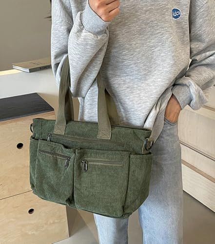 Large Canvas Tote Bag for Women Multi-pocket Corduroy Messenger Shoulder Bags Crossbody Purse Handbag WorkShopping2
