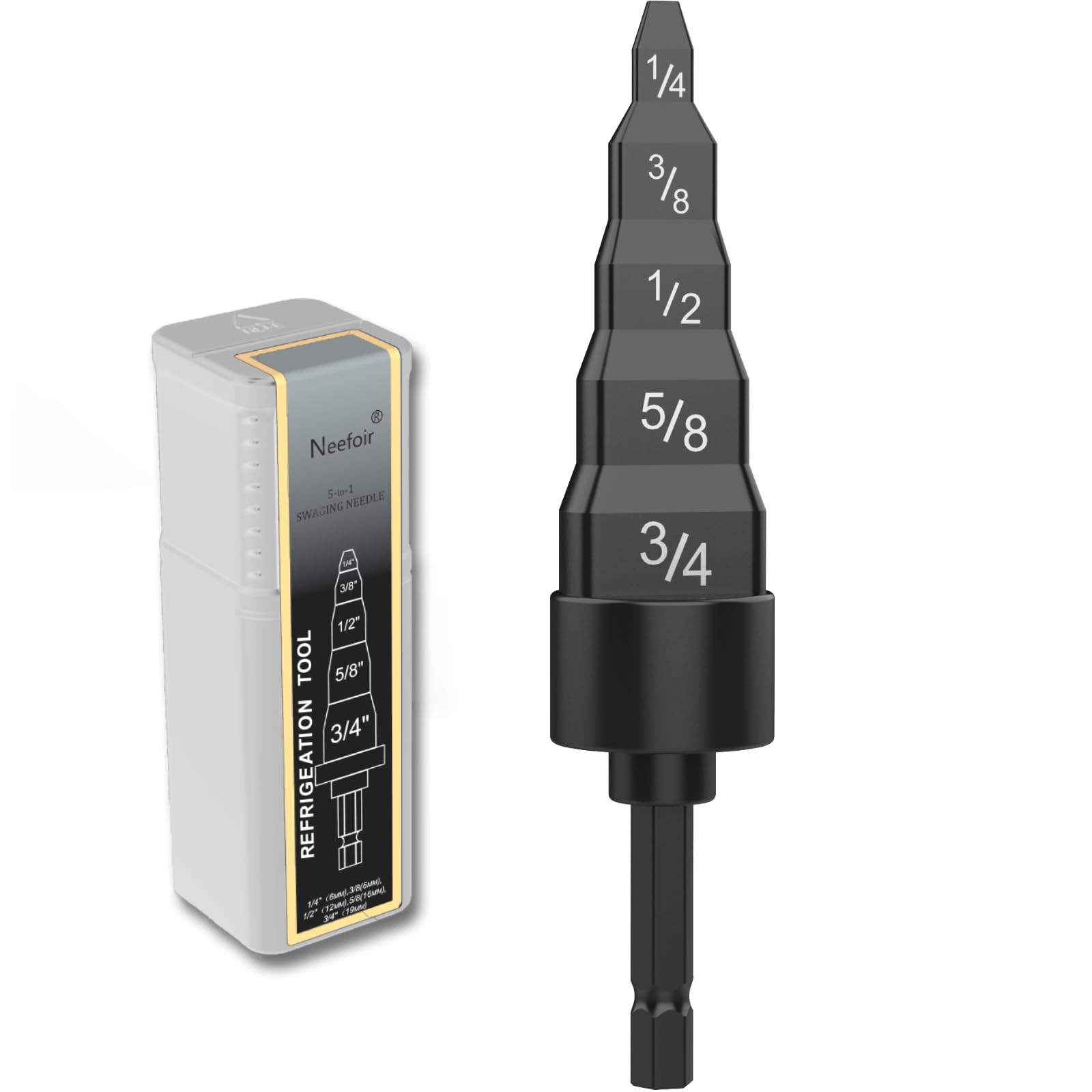 HVAC Repair Tool, Swage Tube Expander 5 in 1 Air Conditioner Copper Pipe Expander Swaging Drill Set Copper Tubing Tool with 1/4'', 3/8'',1/2'',5/8'',3/4'' (Grey)