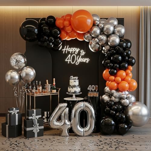 Image of Orange Black Silver Balloon Arch Kit for Halloween Decorations | 5,12,18 Inch, 133 Pcs for bold Halloween, trick or treat party, graduation, basketball party backdrops