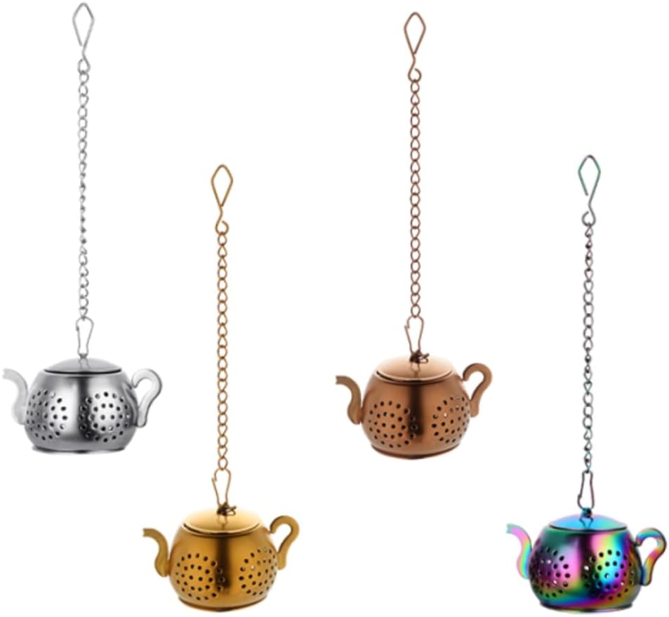 Loose Leaf Tea Infuser Ball Set of 4， Stainless Steel Tea Strainer with Chain，Reusable Strainer Filters Ball，Tea Filter for Mug and Cup (Mix Colors)