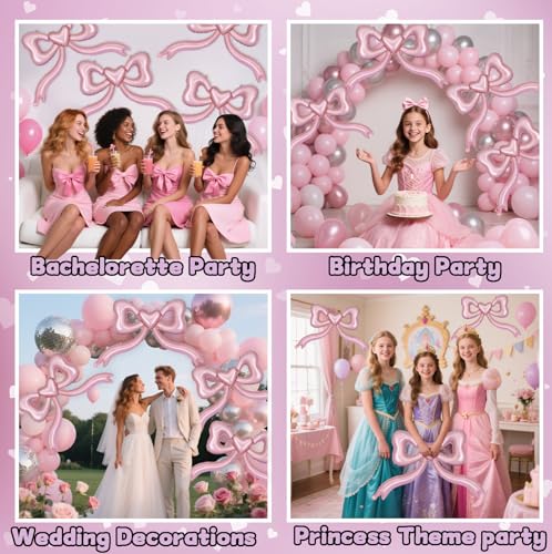 Image of Pink Bow Balloons for Bachelorette Party Decorations - Pink Balloons for Bridal Shower, Engagement, Wedding & Birthday Decorations Women Girls, Princess Party Decoration (4)