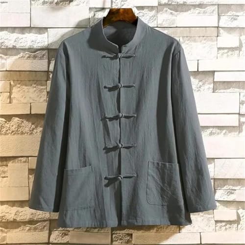Men's Chinese Style Cotton Linen Shirt Buttons Long-Sleeved Solid Color Casual Loose Jacket2