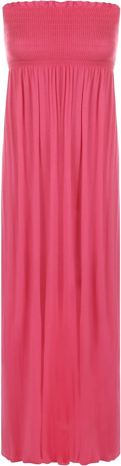 Wearall Women's Cerise. Plus Size Printed Bandeau Stapless Shirred Long Maxi Dress Cerise 20-22