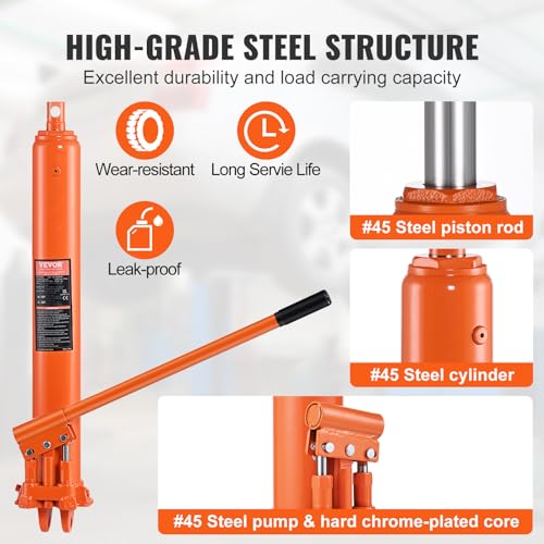 VEVOR Hydraulische lange Ram Jack, 8 ton motor hijstoestel cilinder met dubbele zuigerpomp en Clevis Base, Hydraulische Ram Cilinder voor Motor Lift Hijstoestellen, Hydraulische Garage/Shop kranen, - Afbeelding 5