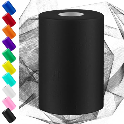 Swpeet 6 pulgadas x 100 yardas rollo de tejido de TUL negro, cinta de TUL de hilo de tejido, hilo de poliéster de malla, muy adecuado para artesanías navideñas de decoración de bodas de fiesta de