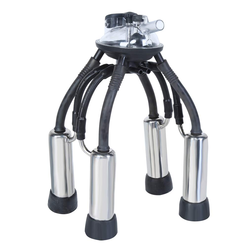 Jeffergarden Máquina de Ordeño para Vacas, Cubo de Ordeño de Plástico Transparente de 32 L con Pulsador y Grupo de Tazas, Tambor Grueso de Doble Escala para Uso Móvil de de Vacas en Granjas Lecheras