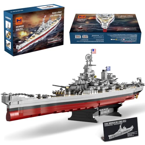 MISINI M6320 Military Series World War II Battleship Building Kit, 2228 Pieces USS Missouri...