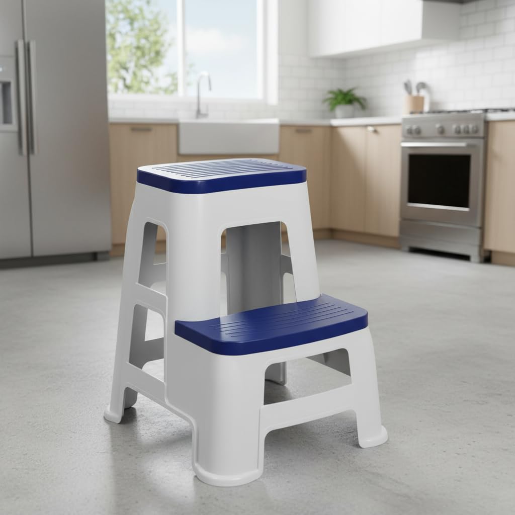 SKYGLAMOUR Plastic Multi-Color Stepper Stool for Home | Office&Kitchen Use with Weight Bearing Capacity of 120 Kg |2 Step Stool for Home|Color: Blue; Pack of 1