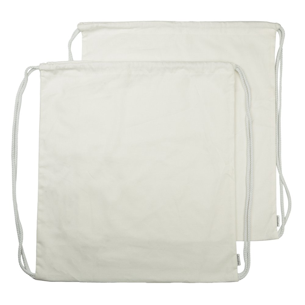 Augbunny White 100% Cotton Canvas Drawstring Backpack Gym Sack Pack 2-Pack (, Large)